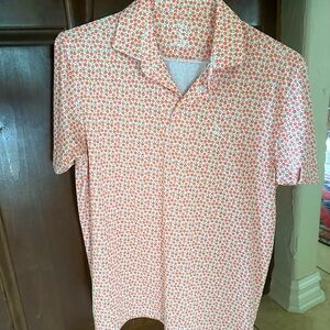 Mens Medium Peach Patterned Rhoback Polo